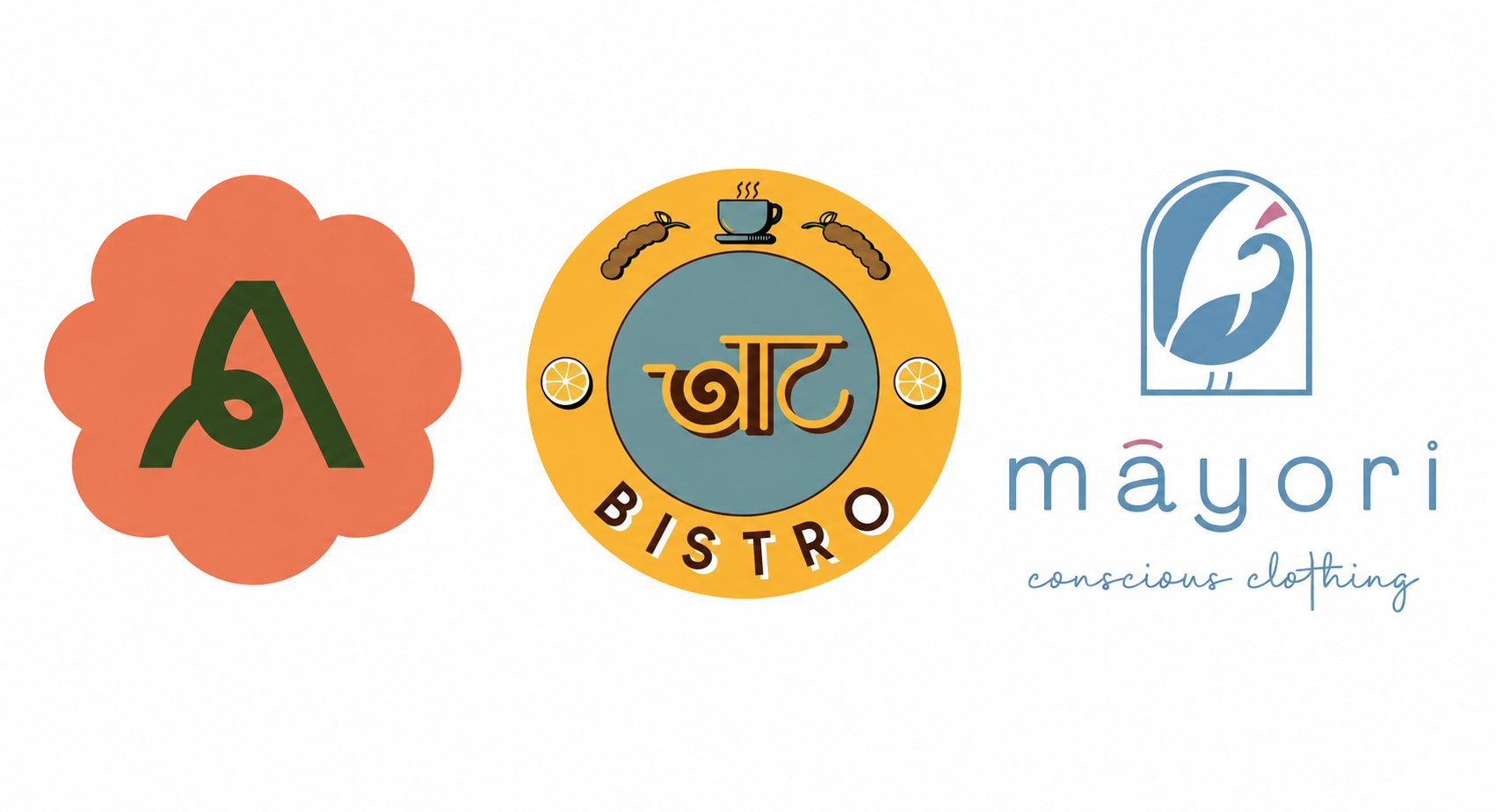House of Avi, Chaat Bistro, and Mayori Conscious Clothing logos